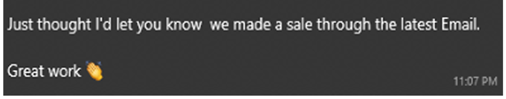 Client message about a sale from the latest email